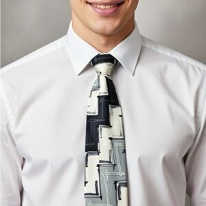 Modern Geometric Black and Gray Men's Tie